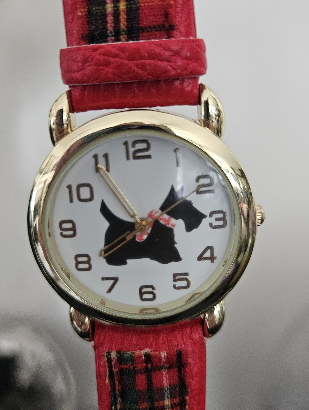 Scottie Dog Red Plaid Novelty Wrist Watch, Never Worn